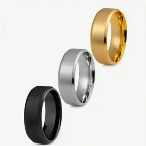 Set of 3 Black Gold Plated Stainless Steel Tungsten Rings for Men Simple, Stylish, 8mm Wide Wedding Rings, Daily Jewelry, Meaningful Gifts for Friends and Relatives