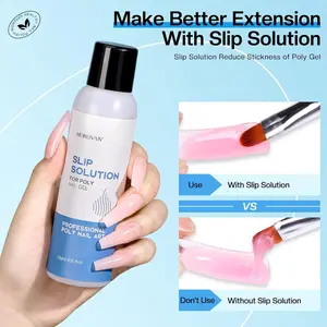 Nail Slip Solution - 2.5oz Anti-Stick Gel Liquid for Poly Gel Nails with Dual-Ended Brush - For Beginners