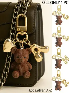 Cute Teddy Bear Design Keychain with Bubble Letter A-Z, Bag Charm Pendant, Perfect Gift for Women, Fashion Accessory