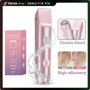 Bikini Trimmer for Women, Electric Shaver and Razor Rechargeable 2-in-1 Body and Facial Epilator, Dual Heads for Painless Trimming of Pubic Hair, Face, Underarms and Legs, IPX7 Waterproof. Christmas Gift New Year Gift Shaving Grooming Js-0249-Bby-Pink