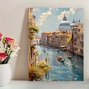 1 Piece Venice Italy Canal Scene Canvas Painting - Vintage Venice Wall Art Poster with Gondola and Rialto Bridge, Waterproof Print, Suitable for Home & Office Decoration, Housewarming Gift (30x40cm), Decorative Artwork