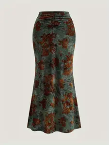 Women's Floral Print Slimming Long Mermaid Skirt, Elegant High Waist Bodycon Dress, Perfect for Parties & Daily Wear