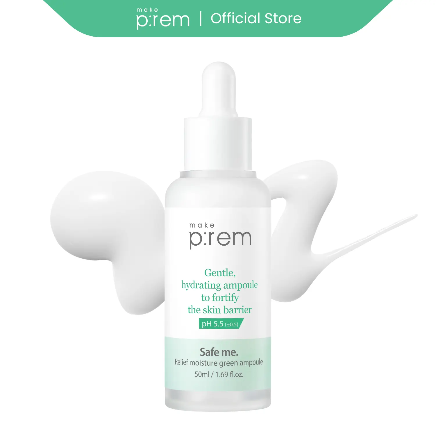 MAKE P:REM Safe Me. Relief Moisture Green Ampoule 1.69 Fl Oz, 50ml | Hydrating Serum for Sensitive Skin & Skin Barrier Care