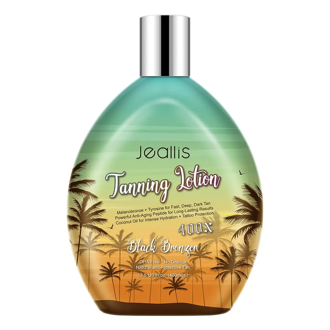 Extreme Dark Tanning Lotion Accelerator for Indoor Tanning Beds & Outdoor Sun Tan with Bronzer to Get Dark Fast Tan, Bronzing Tanning Lotion with Tattoo Protecting Formula, DHA Free, 13.5Oz jeallis