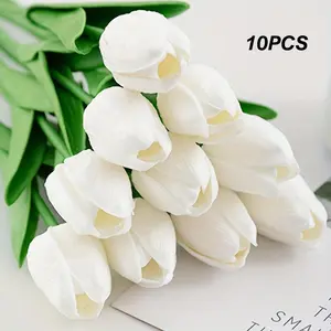 Artificial Tulip Flower Bouquet, 10pcs/set Realistic Fake Flower, Fake Tulips, Lifelike Artificial Flower, Decoration Supplies for Home Living Room Bedroom Dining Room Wedding Party, Decorative Flowers