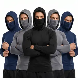 6-piece set men's outdoor work sun protection clothing with sun-blocking hoodie, featuring built-in face mask and neck guard, breathable long-sleeve hoodie