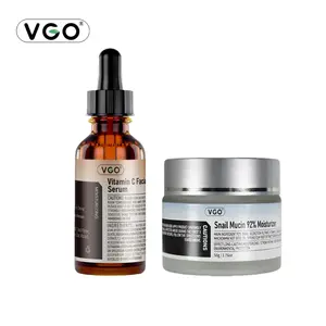 VGO Anti-Aging & Hydrating Skincare Set - Vitamin C Serum & 92% Snail Mucin Gel Cream Fade Dark Spots Fine Lines Build Moisture Barrier Non-Sticky Fast Absorbing