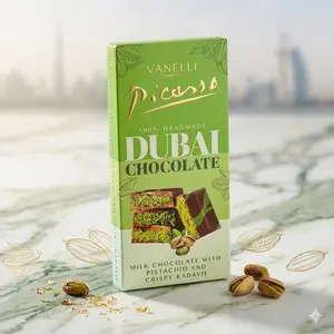 Vanelli Picasso Dubai Chocolate 200g (7.05oz) | Ultra Premium Pistachio Kataifi Bar | Luxury Gourmet Dubai Chocolate | Rich Pistachio Cream Filling | Crispy Kataifi | Upscale Gift | Artisan Chocolate Bar