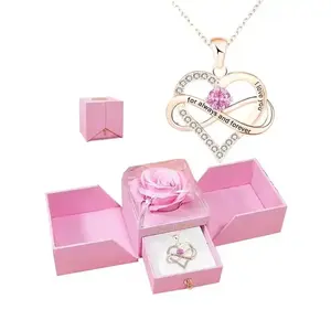 Heart Shaped Pendant Necklace with Rose Gift Box, Elegant Rhinestone Decor Necklace for Women & Girls, Fashion Jewelry for Party, Daily Decor, Trendy All-match & Exquisite Jewelry for Birthday Gift, Valentine's Day, Gift