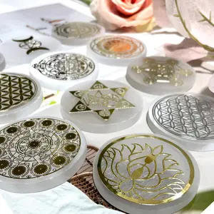 IG Crystal 7 Counts Selenite Slice Healing Stone Home Decoration