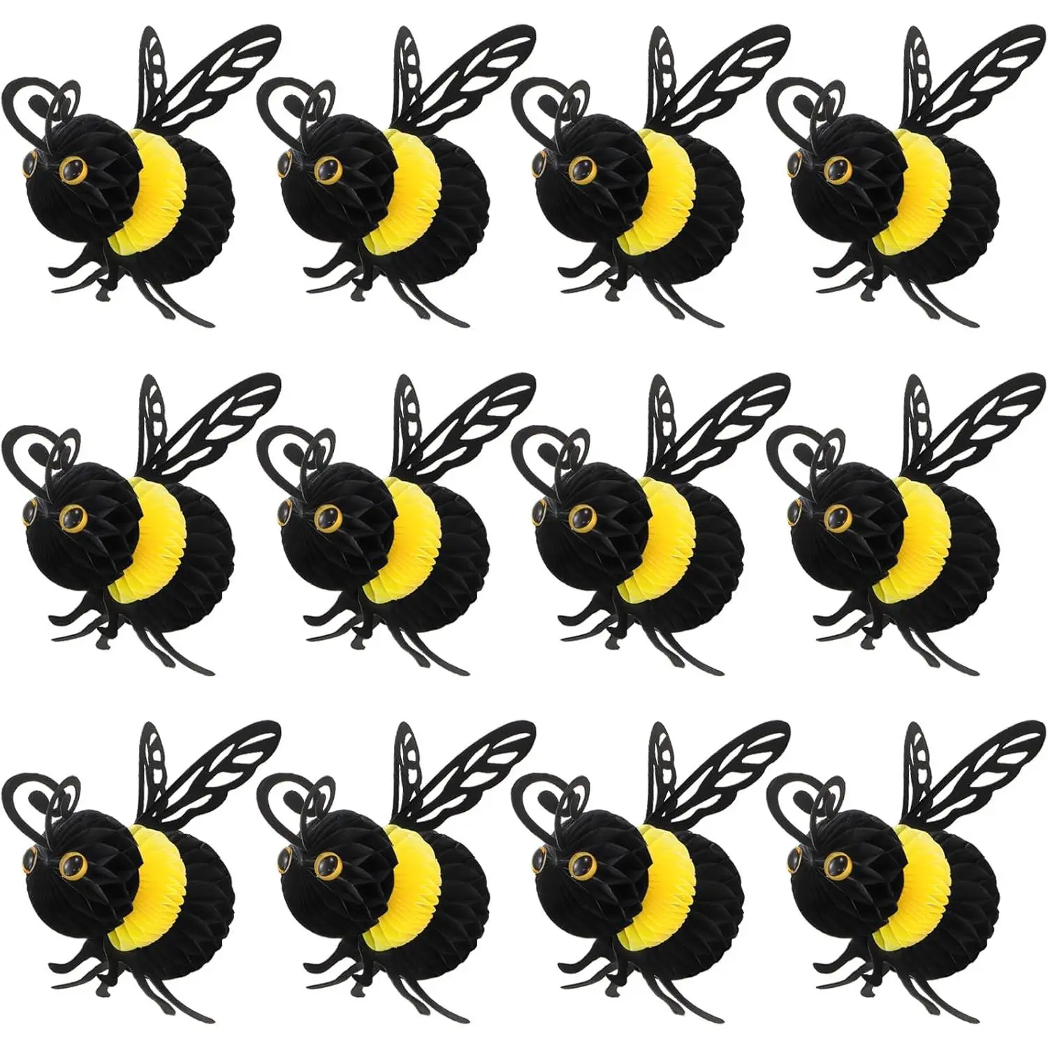 ZOOFOX 12 Pack Bee Party Centerpieces, Tissue Bee Honeycomb Hanging Decorations, Bee Themed Birthday Party Decor for Bee Day, Baby Shower, Gender Reveal Party Supplies, 8" x 10"