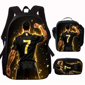 3 piece football-themed backpack set including large capacity casual backpack, crossbody bag, and small bag suitable for travel and outdoor activities perfect gift for fans