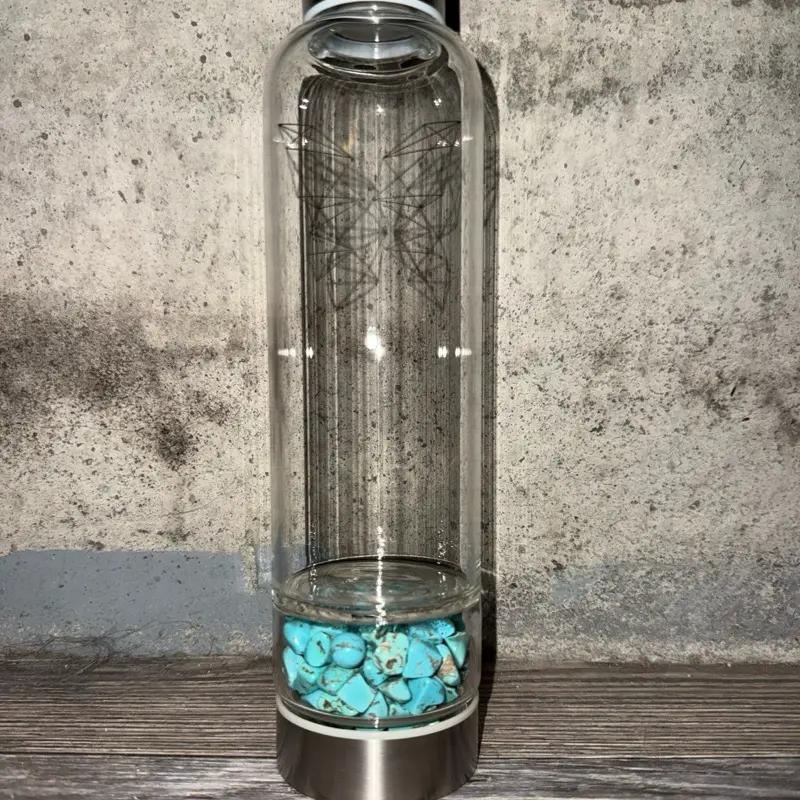 Turquoise Stone Water Bottle - Clear Glass with Turquoise Stones, Ideal for Hydration and Style