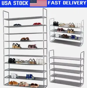 10 Tier 50 Pairs Shoe Rack Storage Organizer Shoe Tower Shelf, Gray