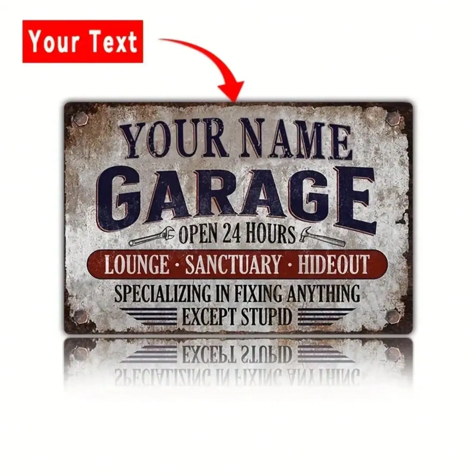 Personalized Heavy-Duty Tin Garage Sign Set - Custom Name, Text, Door Number, Antique Style, 24/7 Open-Closed Plaque, Car-Themed, Men's Stuff, Adult Decorative Wardrobe & Man Cave Wall Art, Auto Shop Gift