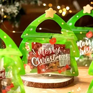 30pcs Festive Christmas Tree & Reindeer Themed Gift Bags with Resealable Zipper Durable PET Plastic Transparent Window Design for Candy Cookies Holiday Pack Inflatable Party Favors Assortment