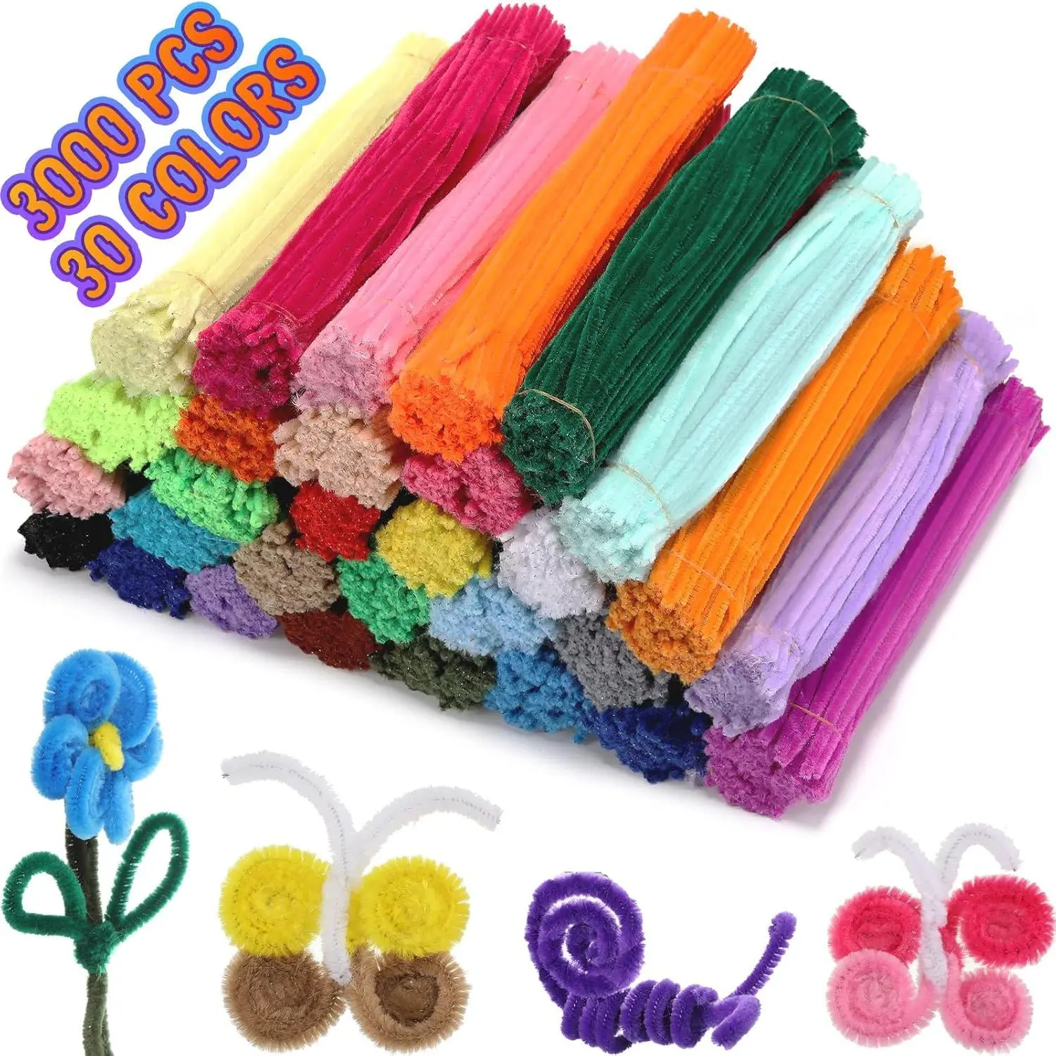 Bulk Pipe Cleaners (3000 Pcs), 6 mm x 12 in Chenille Stems Craft Supplies for DIY Arts, Crafts, diy floral decoration, Home & Festive Party Decor