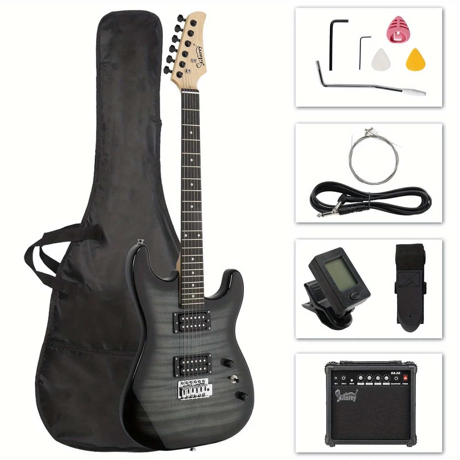 39-Inch Full-Size Solid Body Electric Guitar Beginner Kit - H-H Pickups, 20W Amplifier, Gig Bag, Adjustable Guitar Strap, Digital Tuner, Tremolo Arm, and Accessory, Guitar Accessory