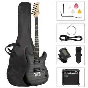Full-Size 39 Inch Solid Body Electric Guitar Beginner Kit with H-H Pickups, 20W Amplifier, Gig Bag, Strap, Digital Tuner, Tremolo Arm & Accessories