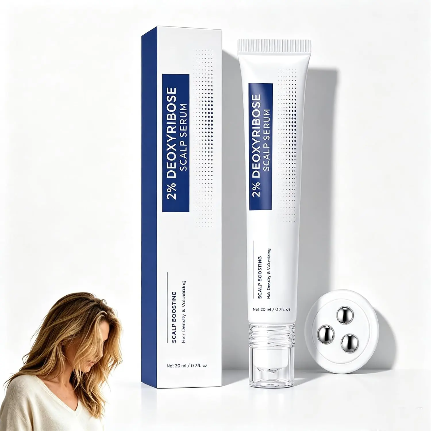 2% Deoxyribose & Biotin Scalp Serum Roll-On - Korean Compact Daily Enhanced Hair Care Intensive Ampoule Set, Triple Rollerball Massager, High Density Volume, Moisture-Rich, Non-Greasy Formula, Hair Growth Products