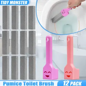 12 Pack Pumice Stone for Toilet Cleaning Extra Long Handle for Removing Bowl Ring Pool Bathroom Toilet Brush Limescale Stain Remover for Tile Bath-tub