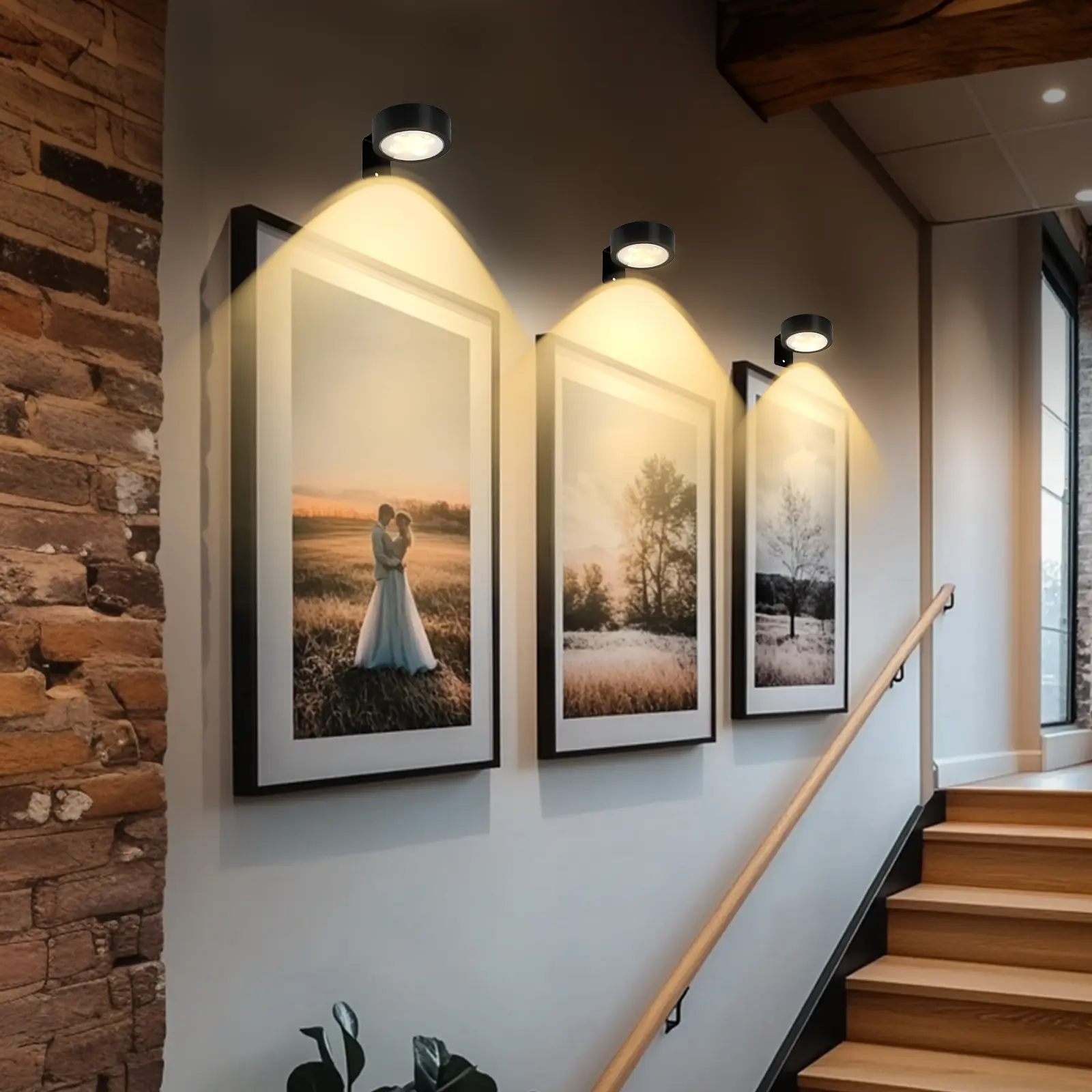 3-Piece Wireless Artwork Picture Light Set with Remote Control, 3 Color Lighting and Dimmable, Battery Powered, Ideal for Art Exhibits, Portraits, Frames, Display Cases