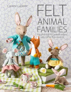 DIY Felt Craft Kit - Soft Hand-Drawn Art Animal Family Set with Sewable Little Animals, Clothes, Accessories and Craft Materials