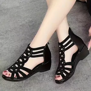 Women's Chunky Gladiator Sandals with Thick Platform Heel - Boho Strappy Ankle Strap & Arch Support |   Cloud Cushioning Footbed |   Wide Widths US 6-10.5 (Euro 35-43) |   Black/Golden Thick Sole Summer Shoes for Beach, Weddings, Parties | , Women Shoes