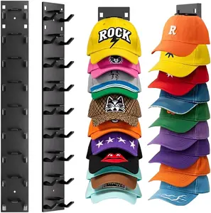 2-Pack Acrylic Cap Holder Hooks, Wall-Mounted Hat Organizer with Adjustable Storage Hooks for Closet Door, Decorative Home Supply (Holds 18 Hats, Black or White)