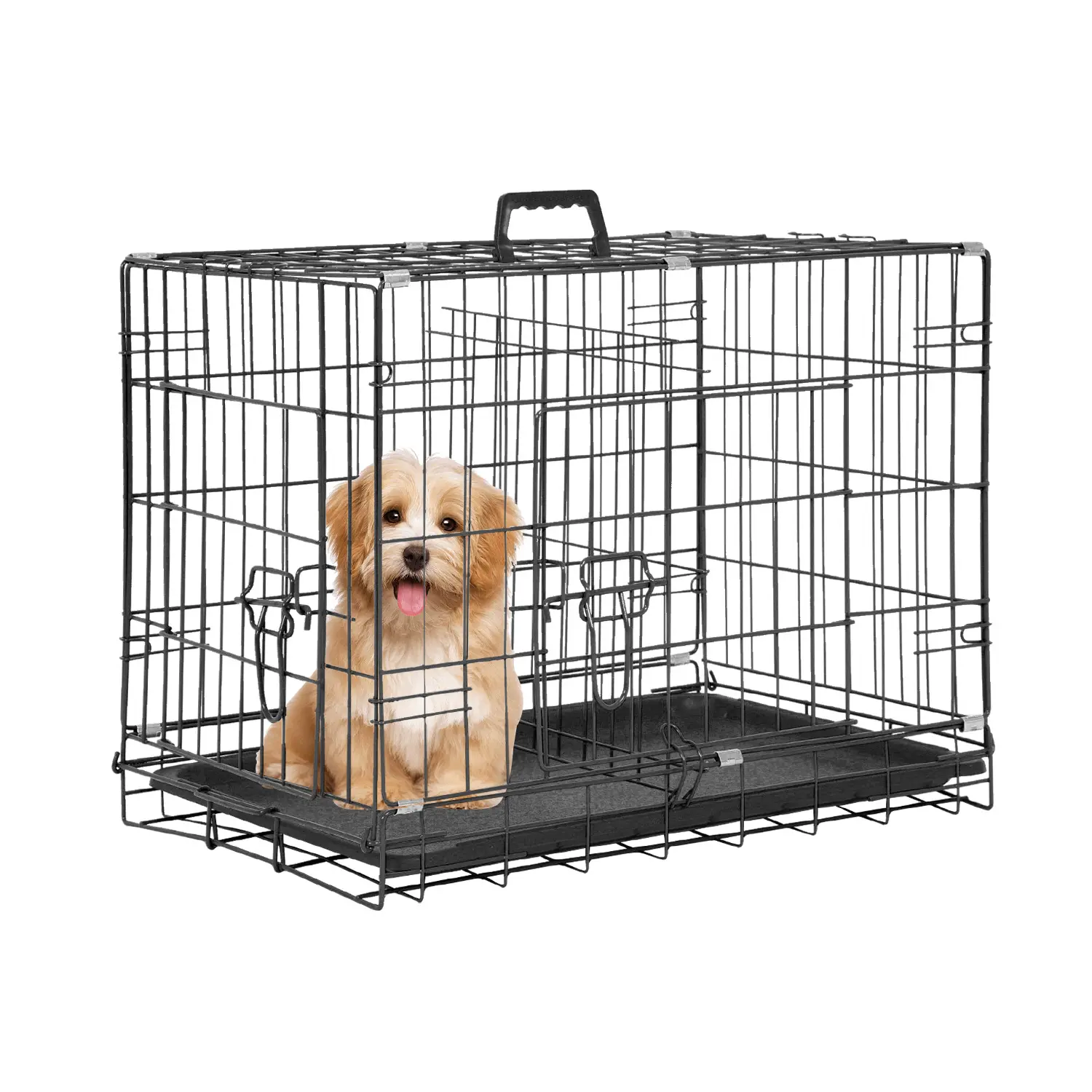 BestPet 24/30 Inch Dog Crates for Small Dogs - Foldable Metal Wire Kennel with Double Door Divider Panel, Removable Tray, and Handle - Pink Black Blue