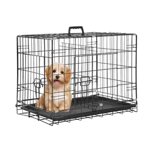 BestPet 24/30 Inch Dog Crates for Small Dogs - Foldable Metal Wire Kennel with Double Door Divider Panel, Removable Tray, and Handle - Pink Black Blue