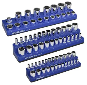 #SpringGlowUp WORKPRO Magnetic Socket Organizer Set, 3-Pack Holder Set Includes 1/4", 3/8" and 1/2" Drive Metric Socket Trays, Holds 75 Pieces Standard and Deep Sockets