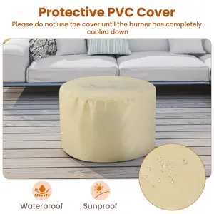 COSTWAY - Round Terrazzo Propane Gas Fire Pit Protective PVC Cover, Lava Rocks Included