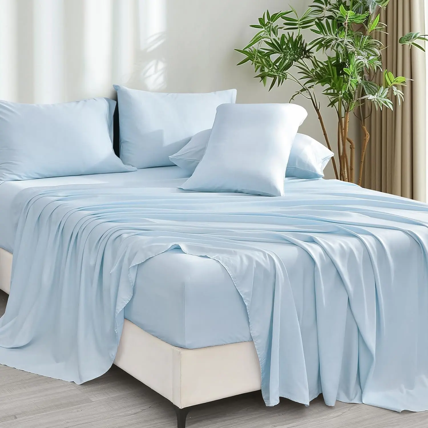 PHF 6 counts/set Cooling Sheets Set, 100% Rayon Derived from Bamboo, Cooling, Breathable, Eco-friendly Bamboo Sheet for Hot Sleepers, Gifts