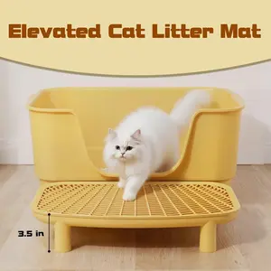 SmartWell Elevated Cat Litter Mat Trapper Double Layer Grid Design Anti Tracking Urine Proof Washable Step Platform Large Mesh Holes Easy To Clean Durable Sturdy Frame For Indoor Cats Kittens Litter Box Exit Control Furniture Protection