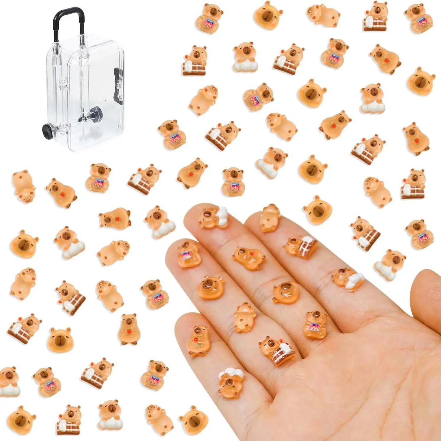 Random Capybara Miniatures with Storage Box, Decorative Figurine, 100pcs/200pcs Resin Animals Collectible Figurines Art Crafts Decorations, Cartoon Figurine Garden Micro Landscaping Decoration, Resin Animal Sculptures, Desktop Decoration