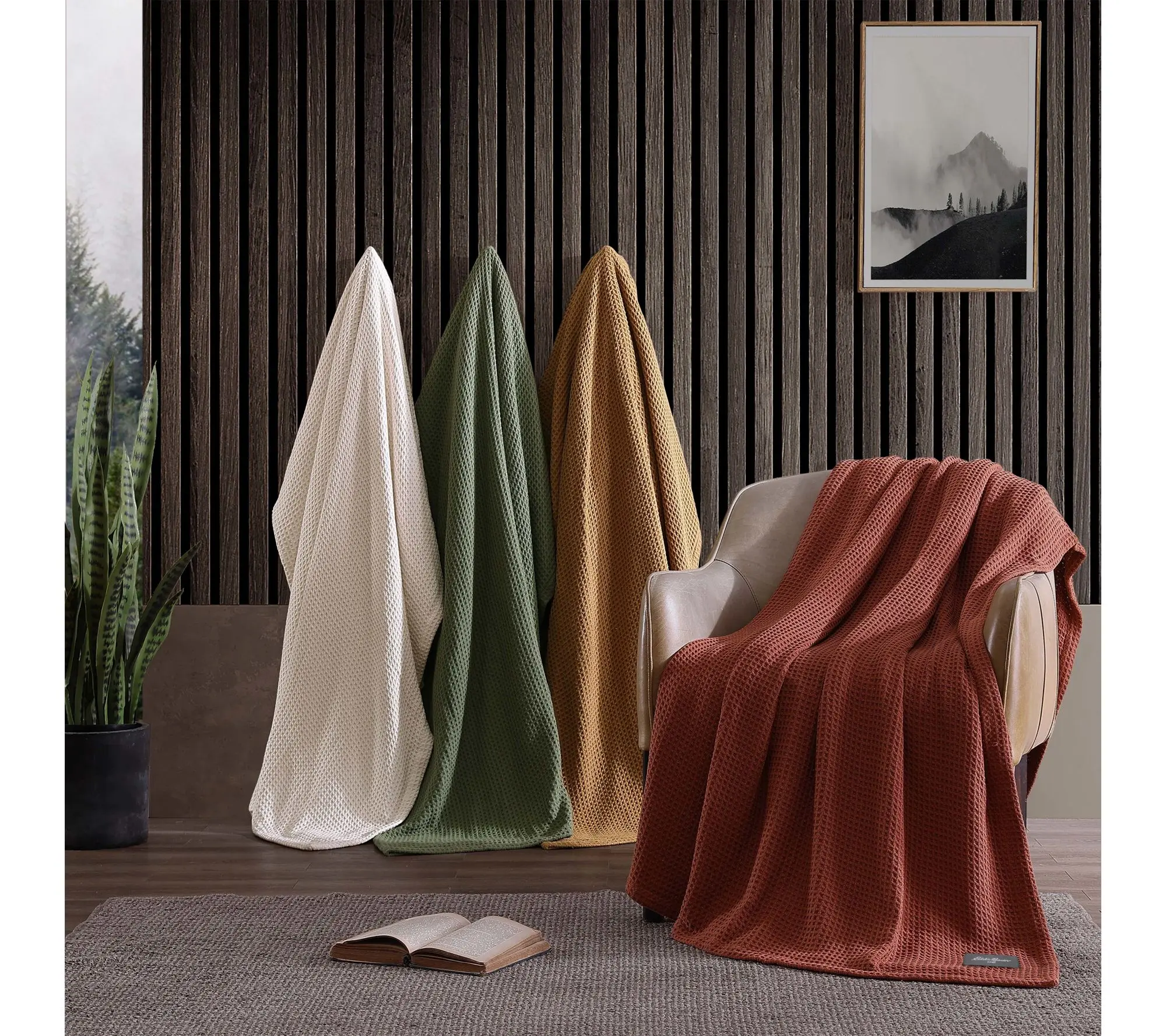 Eddie Bauer Solid Waffle Brown Cotton Twin Blanket