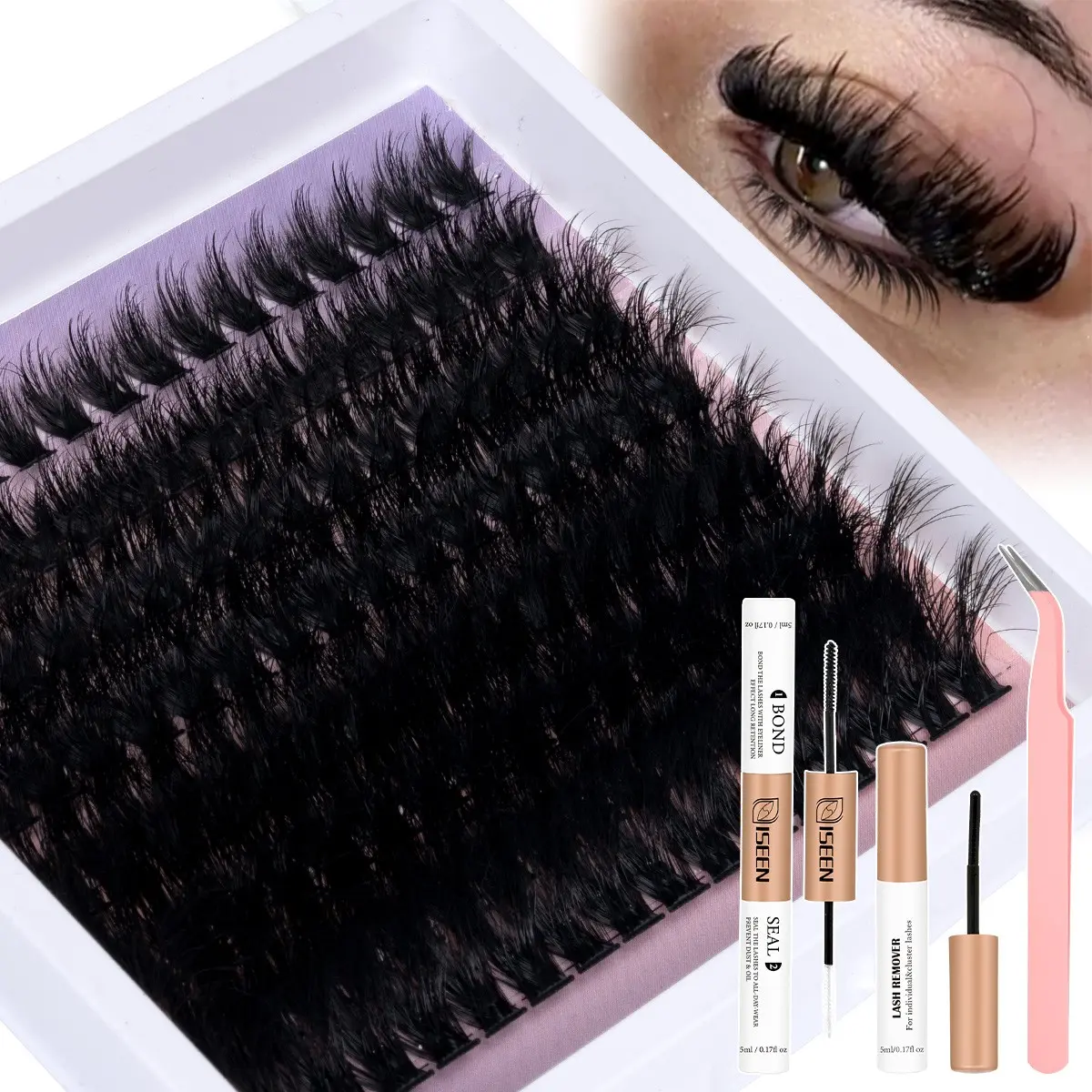 Dramatic Lash Clsusters Kit, Lash Ciusters with Spikes, Dense Eyelash Clusters Kit, Natural Eyelash Extension Kit, Thin Band Individual Lashes Kit with Bond & Seal & Glue Remover & Tweezer DIY at Home, Fluffy Eyelashes Cluster