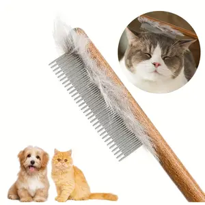 1 cat hair removal comb, floating hair removal brush with wooden handle, Shedding Brush, grooming tool for dogs, cats and small pets, Grooming Supplies