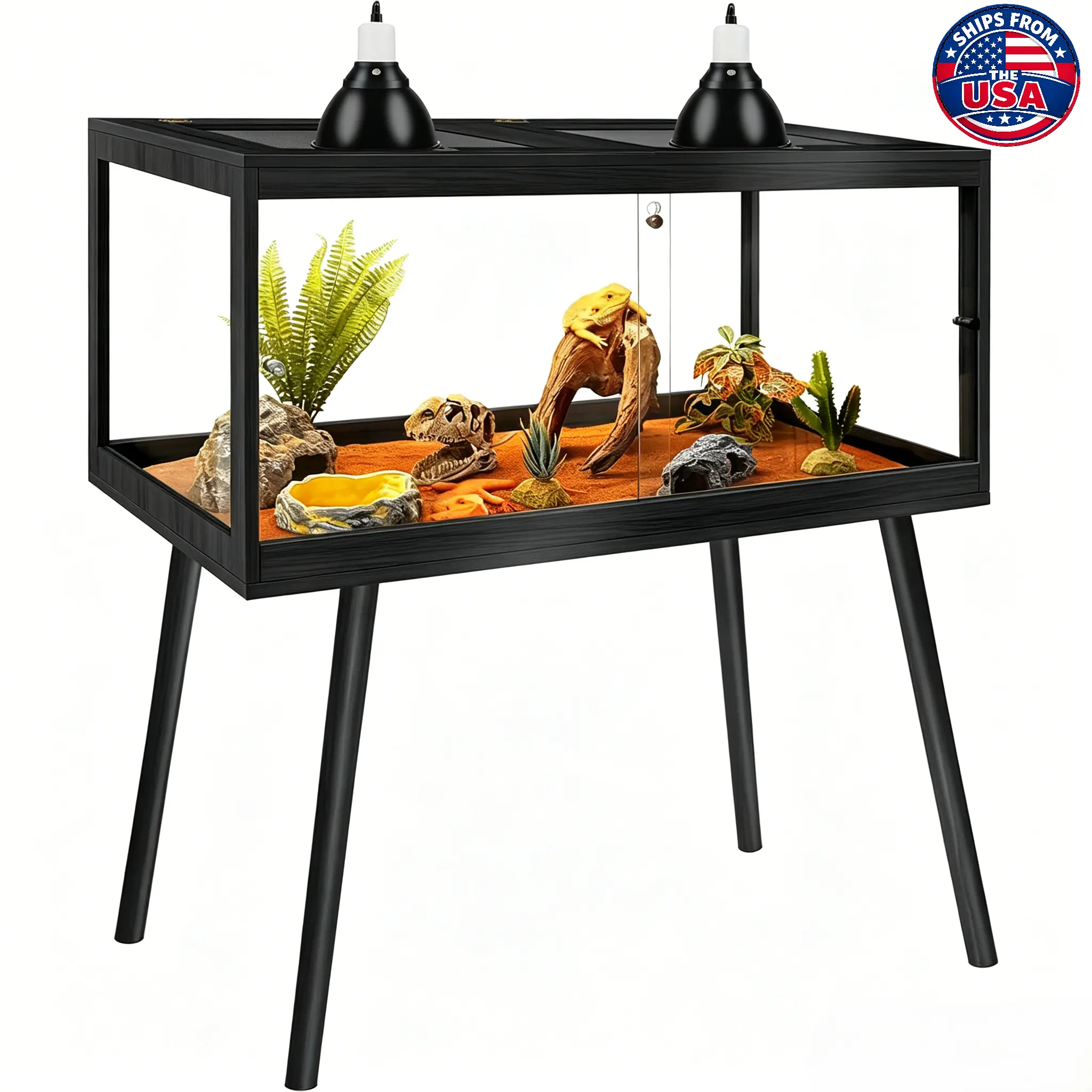 PROLEE 65-Gal Rectangle Wood Reptile Terrarium with Legs, Tempered Glass Tank, Metal Mesh Tops, Lockable Sliding Door, Durable & Less Prone to Scratching, Ample Room for Bearded Dragon Exploration
