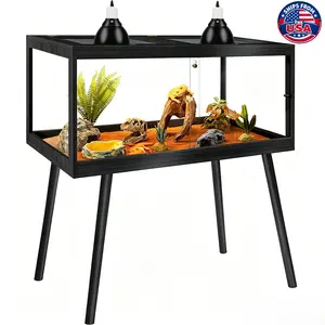 PROLEE Reptile Enclosure with Leg, 65 Gallons Bearded Dragon Tank, Tempered Glass Lizard Tank with Metal Mesh Tops and Lockable Door, Spacious Reptile Habitat for Snake, Lizard