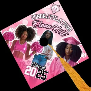Elana Hill 2025 Grad Toppers with Pink Design and Decorative Elements
