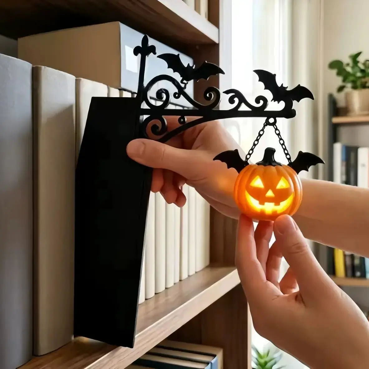 Library Lantern-Decorative Bookshelf Lighting, Miniature Hanging Shelf Lamp, Warm LED Nightlight, Reading Nook Literary Decor,Halloween decorations Light