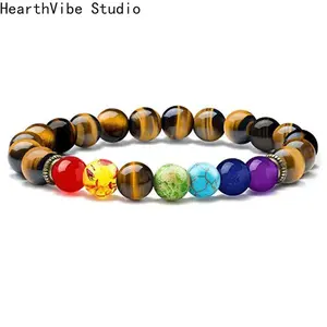 HearthVibe Studio Unique Eight Planets Bracelet for Men & Women 6mm 8mm Natural Volcanic Rock Lapis Lazuli Beaded Chakra Bracelet