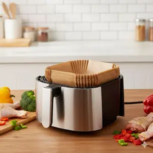 Disposable Air Fryer Parchment Paper Liners, Air Fryer Accessories, Square Non-stick & Biodegradable, Fits All Air Fryer Models & Oven Use. Prevents Sticking, Easy Cleanup, Reduces Mess. Practical Kitchen Essential for Effortless Cooking.