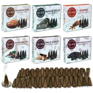 Woody Incense Cones - Variety Pack - Total 60 Cone Incense (6 Scents x 10 Conos) - White Sage, Palo Santo, Dragons Blood, Sandalwood - Inscents-Cones Scented - Insense Cones - Incent Cone