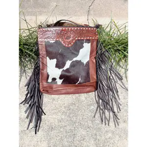 Fringe Purse with tooled leather & Cowhide