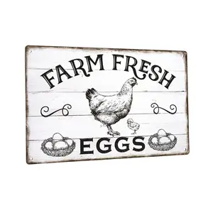 Vintage Farmhouse Chicken Metal Tin Sign, "Farm Fresh Eggs" Wall Art, Animal Theme Multipurpose Plaque for Coop Decor, 7.8 x 11.8 Inches, Chicken Coop Accessories