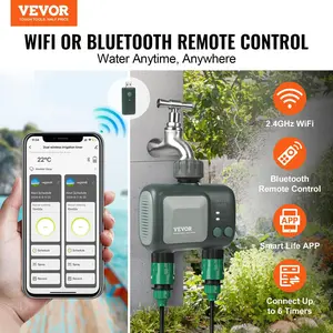 VEVOR WiFi Sprinkler Timer, TikTokShopBlackFriday, 2 Outlets, Smart Hose Faucet Water Timer with Brass Inlet, APP Control via 2.4Ghz WiFi or Bluetooth, Voice Control with Alexa and Google Assistant, IPX6 for Yard Watering