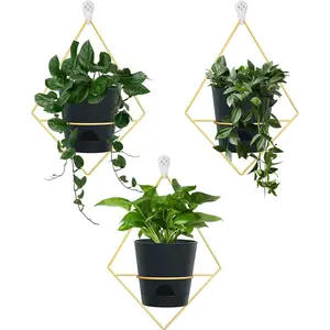 3 Sets Wall Planters for Indoor  Geometric Hanging Planters for Indoor  - Self-Watering Flower Pots with Black Metal Holder, Mounted Succulent Planter, 5" Black  Pot